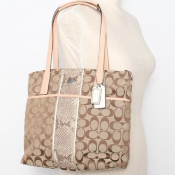 Coach Signature Python Stripe Tote Purse Bag Khaki/Natural ( new with tag) - Picture 2 of 9